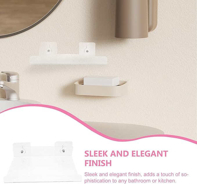 Acrylic Floating Wall Hanging Shelf with No-Drill Adhesive Bathroom Storage Rack for Toiletries Reusable Organizer for Kitchen and Bathroom