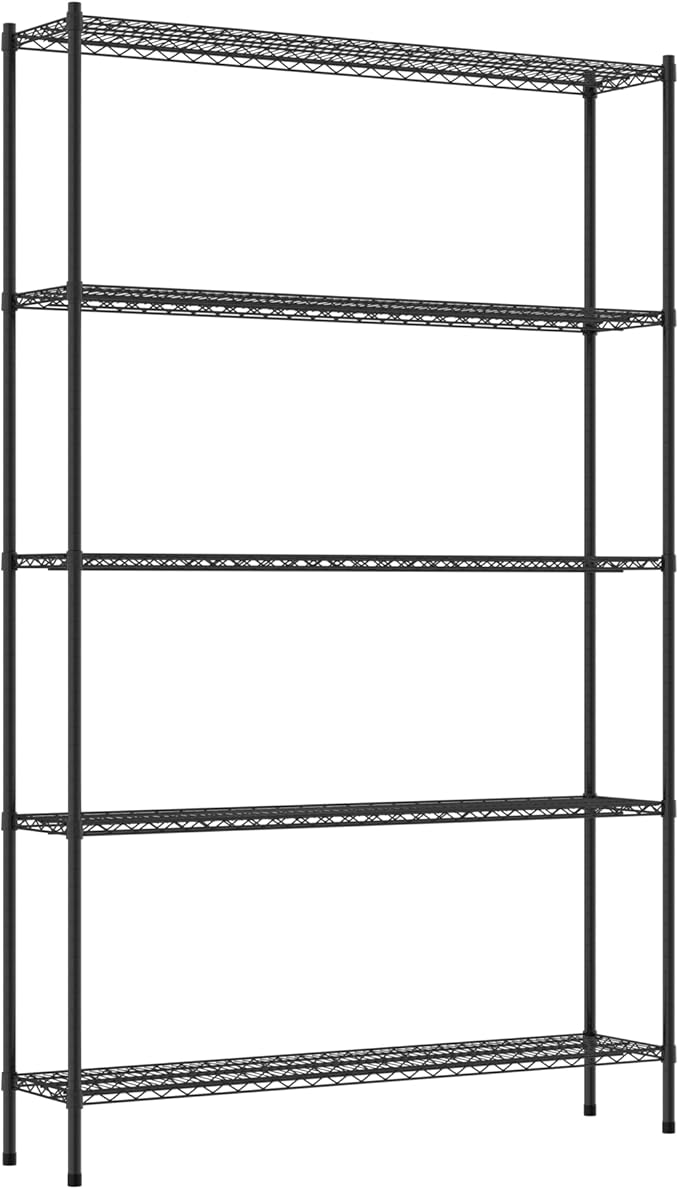 Commercial NSF Listed Black Epoxy Stationary Wire Shelving Kit 14" x 60" x 96", with 5 Shelves Perfect for Warehouse, Walk-in Refrigerator, Freezer, Grocery Store, Restaurant, Dishroom