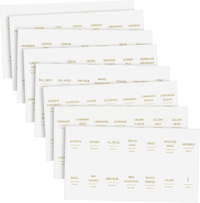 Talented Kitchen Spice Labels for Jars - 140-Pack, 1.25 x 2.5 in, Gold Matte Vinyl - Water-Resistant & Easy Peel & Stick - Kitchen & Pantry Organization - Spice Jar Labels Gold
