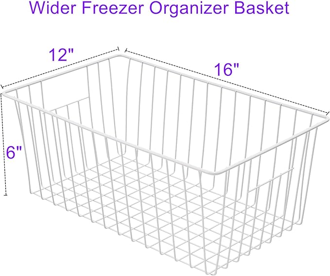 Y.Z.Bros 16Lx12W inch Wider Freezer Storage Organizer Baskets Container, Deep Metal Wire Chest Upright Refrigerator Divider Bins with Built-in Handles for Cabinet, Pantry, Closet, Kitchen(4)