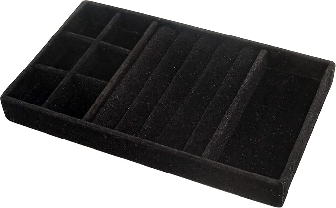 Velvet Jewelry Organizer Trays Black Stackable Jewelry Storage Display Tray with Removable Dividers, 3-in-1