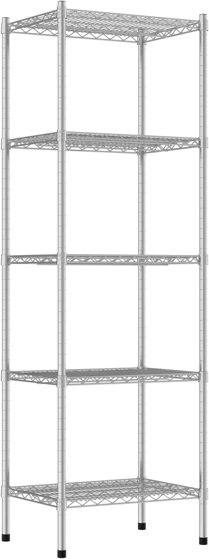 Commercial NSF Listed Chrome Stationary Wire Shelving Kit 18" x 24" x 74", with 5 Shelves Perfect for Warehouse, Walk-in Refrigerator, Freezer, Grocery Store, Restaurant, Dishroom