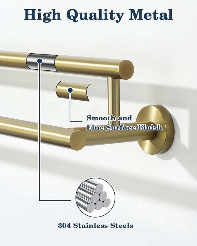 Alise Double Bath Towel Bars,20 Inch Towel Racks for Bathroom Wall Mounted,SUS304 Stainless Steel Towel Holder,Space-Saving Towel Hanger,Modern Decor Towel Rod,Brushed Gold Towel Rail,GYT6902-500-G