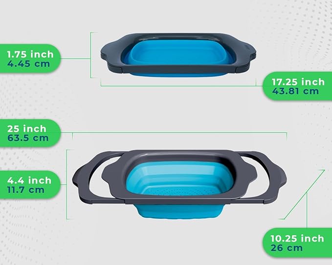 Comfify XL Large Kitchen Strainer - Collapsible Silicone Over - The-Sink Colander with Extendable Handles - Use with Pasta, Fruit, Berries & Veggie - 6 Quart - Blue