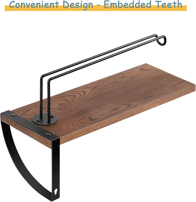 BTY Paper Towel Holder Wall Mount Farmhouse Wood Paper Towel Holder with Shelf Hanging Paper Towel Roll Rack Under Cabinet Spice Rack for Kitchen Bathroom Organizer Rustic Brown