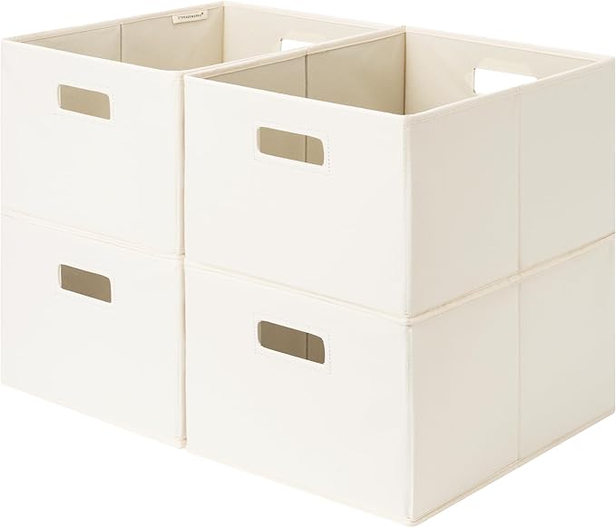 StorageWorks Fabric Storage Bins for Shelves, Closet Organizers and Storage Baskets, Closet Storage Bins with Cutout Handles, Large, 4-Pack, Ivory