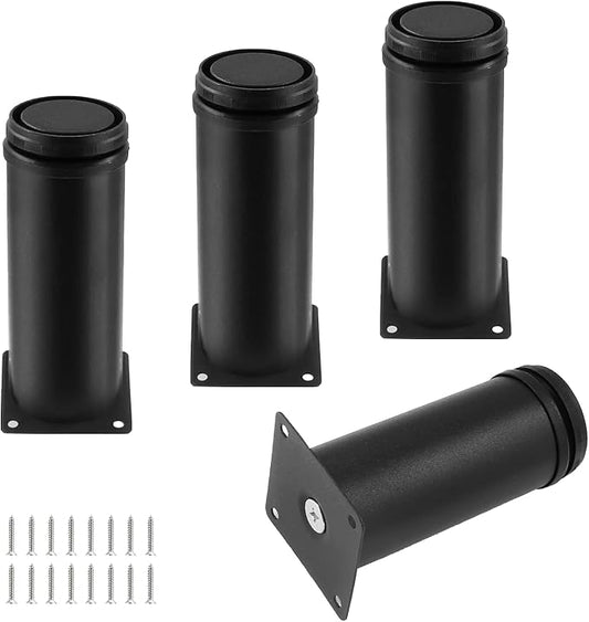 Set of 4 Stainless Steel Furniture Legs 5 Inch, Adjustable Round Cabinet Legs 2" Dia Kitchen Feet, Metal Replacement Legs for Cabinet Sofa Couch Shelves Table (Black)