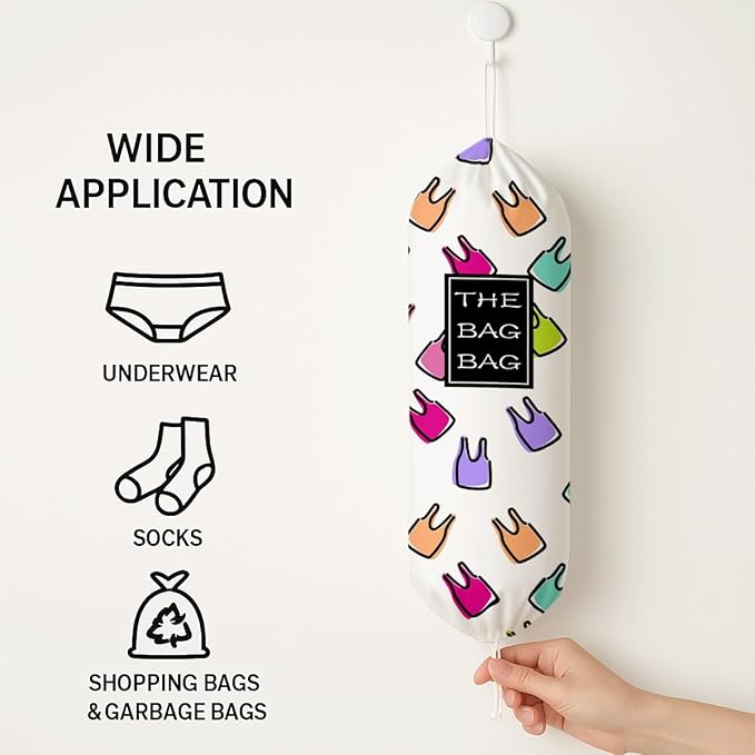 The Bag Bag Grocery Bags Holder, Funny Multicolor Bags Pattern Grocery Sacks Holder Organizer For Shopping Sack, Reusable Hanging Trash Sack Dispenser, Kitchen Gift For Women Family Friends