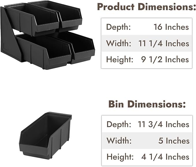CURTA Black Self Serve Condiment Bin Stand Set, Removable Condiment Organizer with 2-Tier Stand and 4 Condiment Bins, 16" D x11.25 W x 9.5" H, Coffee Bar Beverage Station