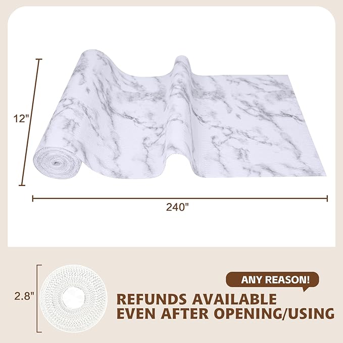 Shelf Liners for Kitchen Cabinets 17in x 30FT, Non Adhesive Drawer Liner Marble Pattern Thickened Shelf Liner Non-Slip Easy to Clean for Tool Box Refrigerator with Knife and Tape Measure