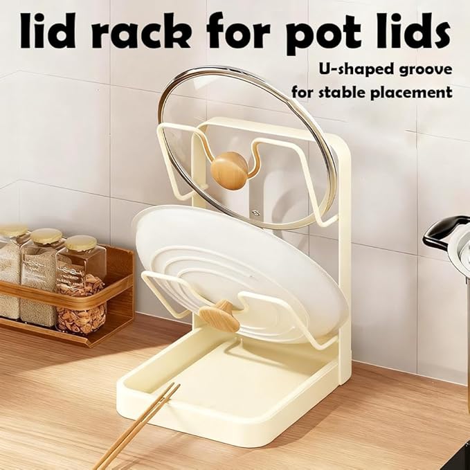 Kitchen Pot Lid Storage Rack, Pot Lid Holder With Tray,304 Stainless Steel Pots Lids Holder While Cooking, Multifunctional Kitchen Pots Cover Organizer for Countertop