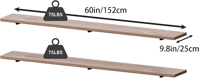 60 Inch Long Floating Shelf for Wall,CD DVD Storage Shelves Set of 2,Large Wall Mounted Shelf for Movies Media Video Games with Metal Brackets,Bookshelf Shelves for Bedroom