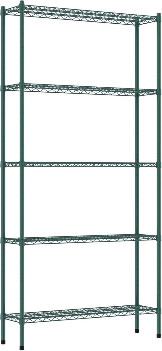 Commercial NSF Listed Green Epoxy Stationary Wire Shelving Kit 12" x 42" x 86", with 5 Shelves Perfect for Warehouse, Walk-in Refrigerator, Freezer, Grocery Store, Restaurant, Dishroom