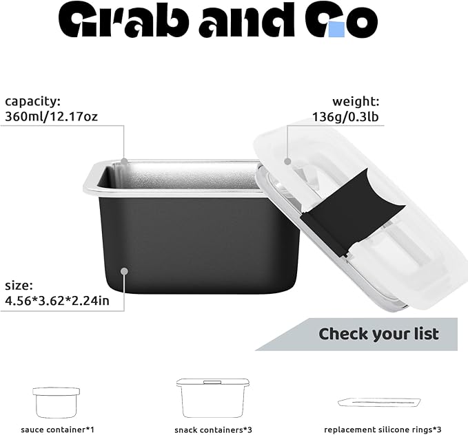 Stainless Steel Snack Box Containers for Kids, 3 Packs 12 oz Leak-Proof Microwave-safe Small Food Storage Container with Lid, Metal Compact Bento Lunch Box Container for School Travel