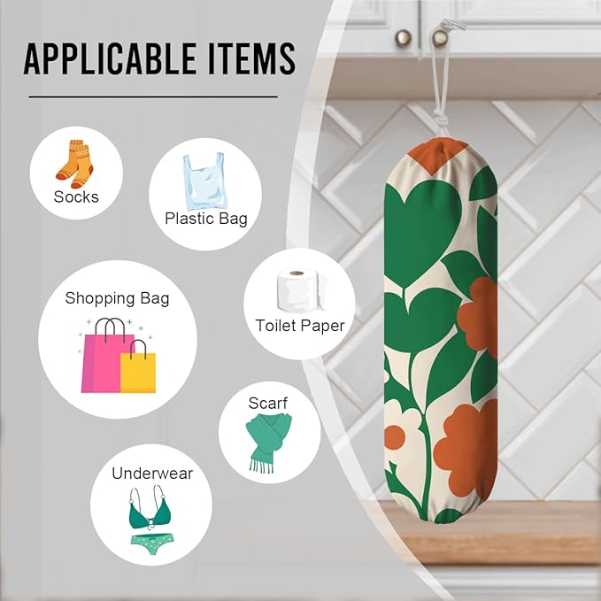 Floral Plastic Bag Bags, Garbage Shopping Trash Bags Carrier Organizer, Reusable Fabric Plastic Bag Holder, Kitchen Housewarming Gifts, Beautiful Gift for Women Grandma Mom
