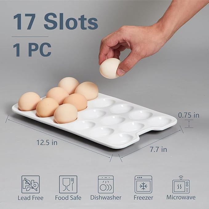 ONEMORE Ceramic Deviled Egg Platter, Christmas Deviled Egg Tray 17-Hole Rectangular Fridge Eggs Holder Appetizer Serving Tray for Entertaining, Easter, Parties, Gatherings & Holidays - Dishwasher Safe