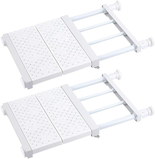 AHANDMAKER 2pcs Closet Tension Shelf Adjustable Pantry Organizers Shelf Scalable Layered Divider Separator for Kitchen Cabinet Wardrobe Bathroom Countertop Home Storage, White