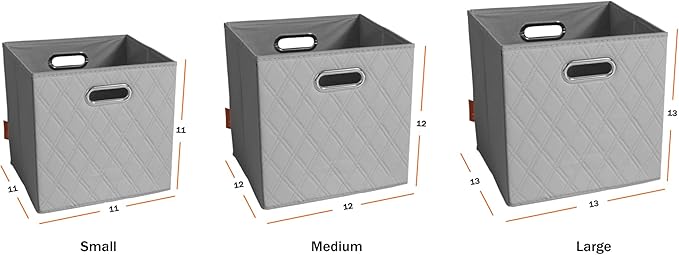 FH Group JIAessentials 11" Faux Leather Foldable Storage Cube Bins Set of 2 – Gray Diamond Patterned Organizers with Handles for Closet & Shelves