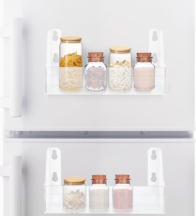 Homoyoyo Clear Acrylic Refrigerator Storage Shelf with Suction Cups-4-Can Capacity Spice Rack Organizer for Beverages Olive Oil Kitchen Essentials 14x7x27cm Transparent Space-Saving Fridge Accessory