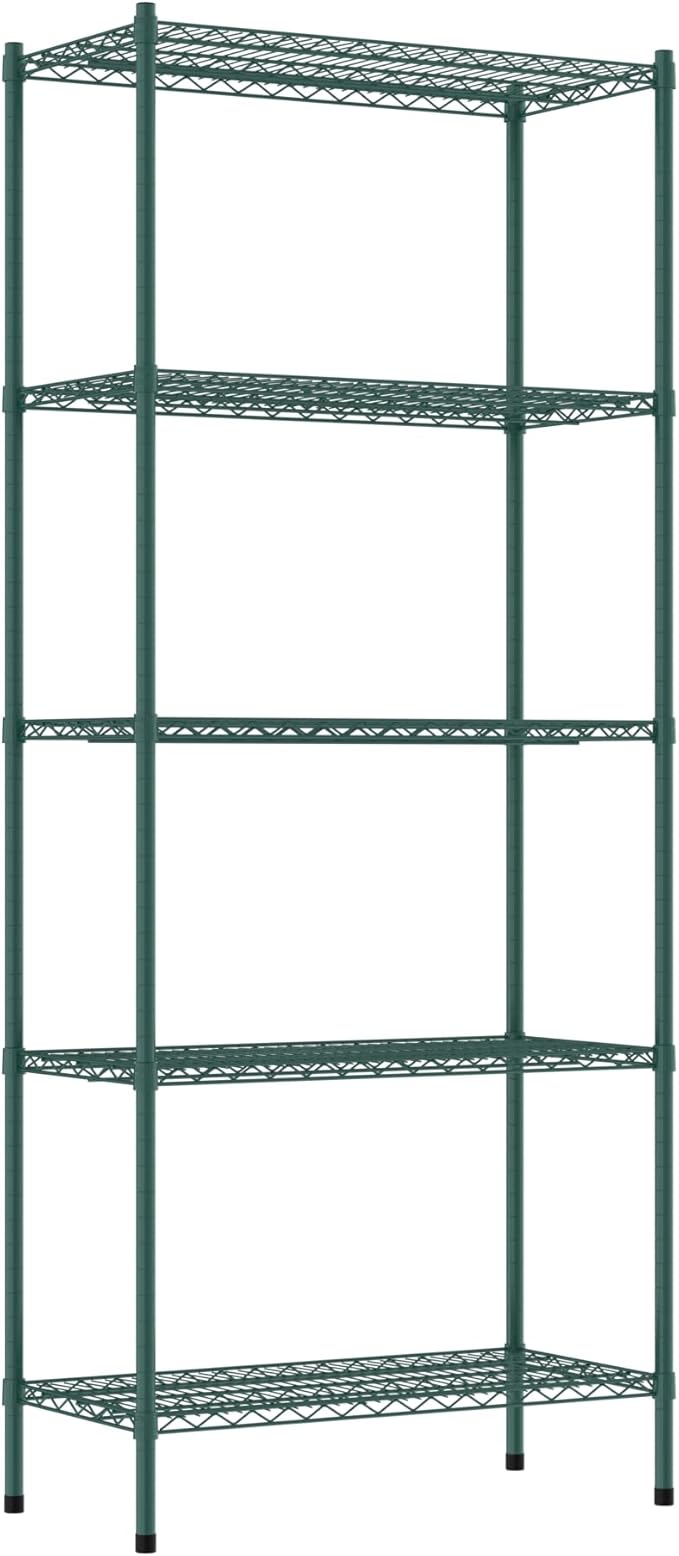 Commercial NSF Listed Green Epoxy Stationary Wire Shelving Kit 18" x 36" x 86", with 5 Shelves Perfect for Warehouse, Walk-in Refrigerator, Freezer, Grocery Store, Restaurant, Dishroom