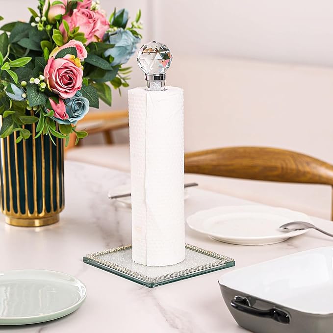 Hochance Multicolor Crystal Standing Paper Towel Roll Holder Countertop Weighted Rack,Glam Cute Bling Rhinestone Jeweled Diamonds Modern Decoration Christmas Housewarming Gifts for Kitchen Home Bar