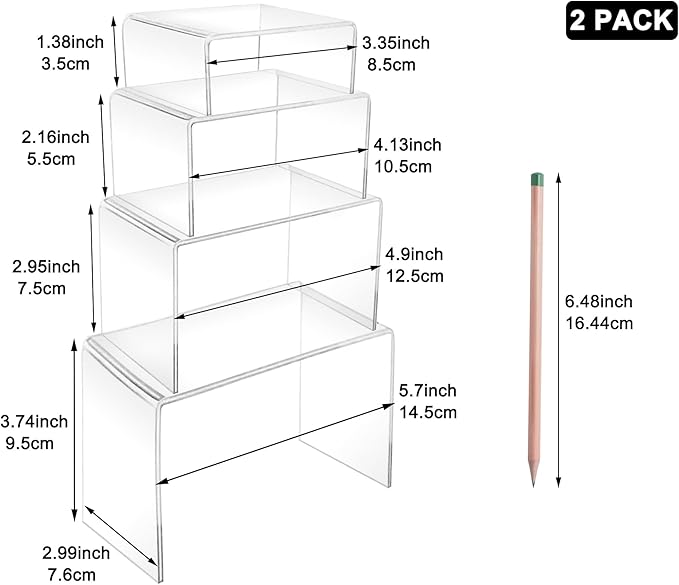 8Pcs Acrylic Display Risers(6",5",4" 3") Clear Product Stand,Cupcakes Holder Dessert Display Transparent Showcase Stands, Candy Bar Risers, Acrylic Lifts Display for Figures