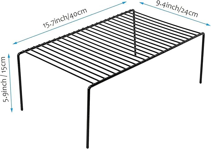 Kitchen Cabinet Shelf Organizer Set of 3, Large (15.7 x 9.4 inch) Metal Wire Pantry Storage Shelves, Dish Plate Racks for Cabinets, Freezer, Counter, Cupboard Organizers and Storage, Black