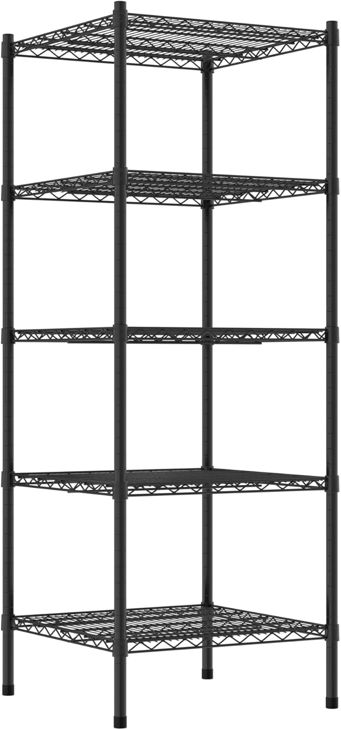 Commercial NSF Listed Black Epoxy Stationary Wire Shelving Kit 24" x 24" x 64", with 5 Shelves Perfect for Warehouse, Walk-in Refrigerator, Freezer, Grocery Store, Restaurant, Dishroom