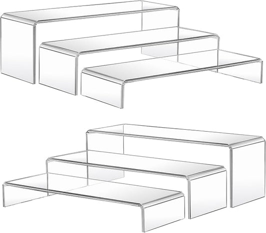MerryNine Acrylic Risers 6 Pcs, Clear Risers Display Stand, Plastic Display Risers, Transparent Pop stand for Cupcakes, Figures, cosmetics, Collectibles Display, Rectangle-Medium