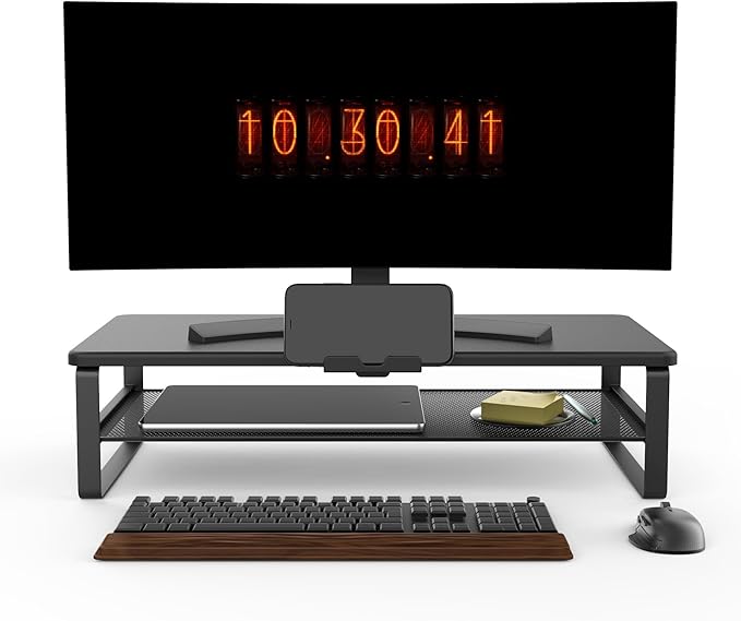 Monitor Stand with drawer, 2-Tier Monitor Stand Riser with Phone Holder and Cable Management - Desk TV Shelf, Laptop Printer, Desk Organizer Stand, for Home & Office, Black