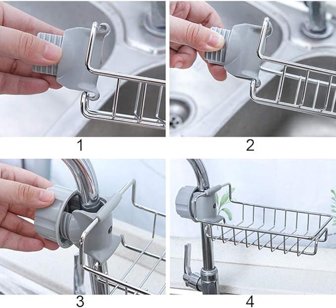 Kitchen Sink Faucet Organizer, Stainless Steel Sink Sponge Holder Around Faucet, Sinks Caddy Organizer, Faucet Storage Rack Sponge, Drying Rack for Kitchen Accessories (COLOR:Silver)