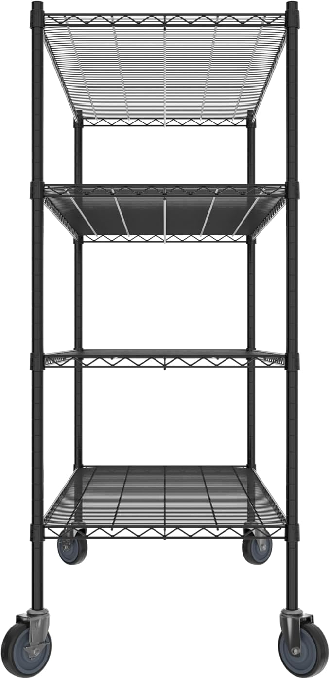 Commercial NSF Listed Black Epoxy Mobile Wire Shelving Kit 24" x 54" x 60", with 4 Shelves Perfect for Warehouse, Walk-in Refrigerator, Freezer, Grocery Store, Restaurant, Dishroom