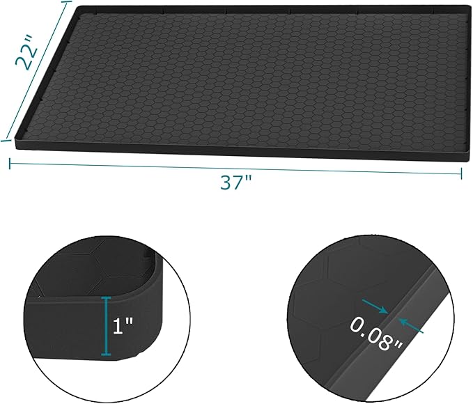 Jacooxi Under Sink Mat 37 x 22 for Kitchen Waterproof, Silicone Under Kitchen Bathroom Sink Liner Mat, Easy to Clean Cabinet Mat Organizers and Storage, Black
