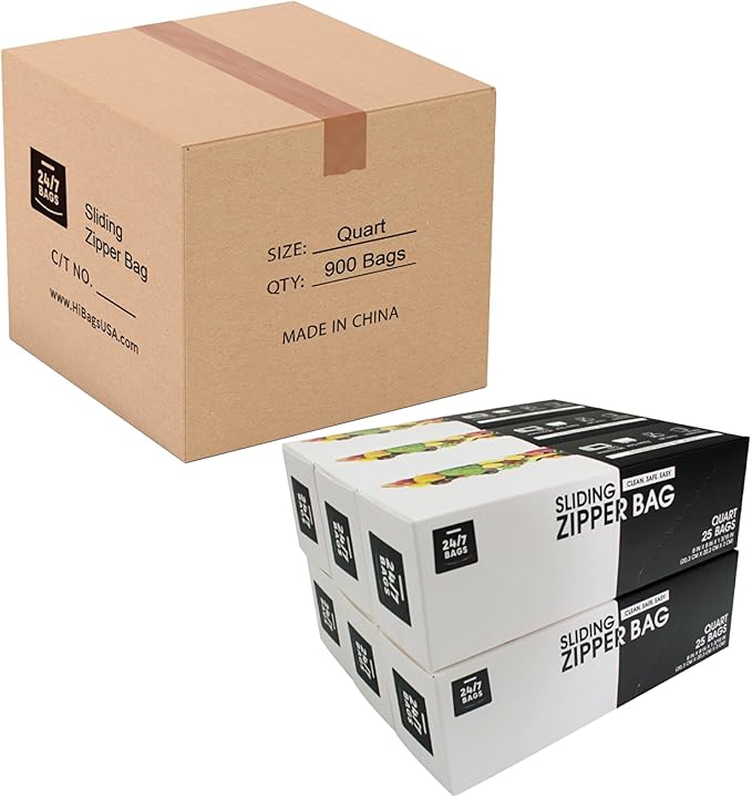 Quart Slider Storage Bags- 900 Count, Featuring Expandable Bottom, Zero BPA, Microwave-Safe(36 boxes of 25)