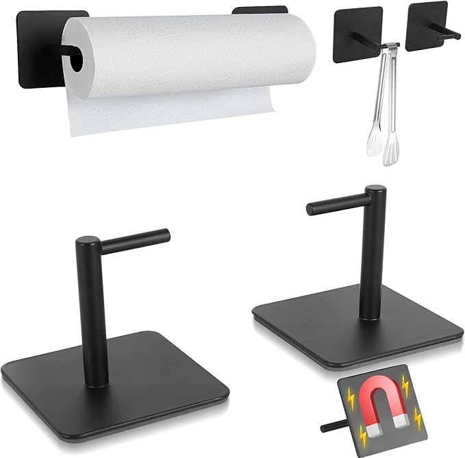 Paper Towel Holder Black Magnetic Mount Paper Tower Bar with Strong Magnetic Backing - for Kitchen,Refrigerator,Grill,Toolbox,Garage,Shop