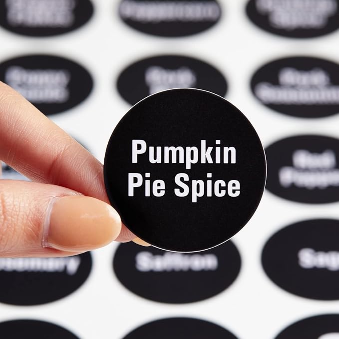 Talented Kitchen Spice Labels Stickers - 144 Round 1.5-Inch Water-Resistant Vinyl - Preprinted Chalkboard-Style Labels for Glass Spice Jars & Seasoning Containers - Pantry Organization