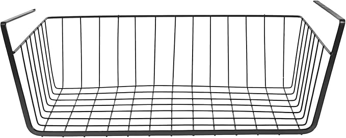 KESYOO under Shelf Storage Basket Wire Organizer Iron Hanging Cabinet Rack Black Removable Kitchen Pantry Organizer for Cabinet and Closet
