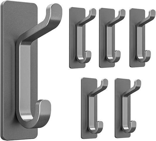 pickpiff Wall Hooks for Coat and Towel: Adhesive Door Hanger Stick on, Grey 6 Pack