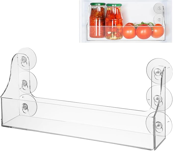 Suction Cup Refrigerator Rack Organizer Acrylic Refrigerator Storage Shelf for Refrigerator Can Hold Spices, Jar of Olive Oil, Cooking Oils, Salt, Pepper, Small Things (5 Beverage Rack)