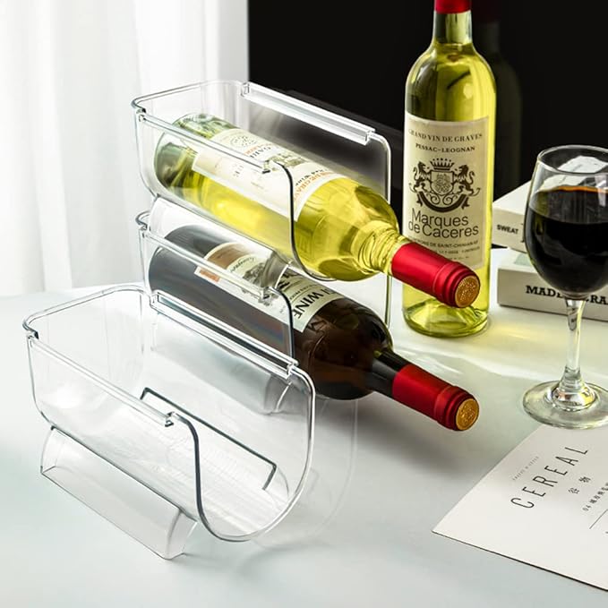 Heshebuy 2 Pack Bottle Rack, Fridge Organizer Bottle Rack, Stackable Wine Rack Plastic Bottle Holder (2)