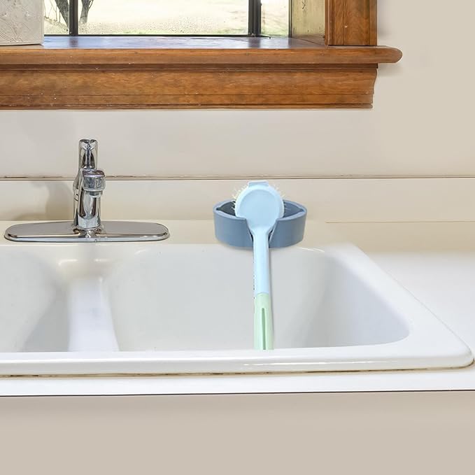 Sponge Holder for Scrub Daddy with Suction Cups and Drain Spout Kitchen Sink Caddy Organizer, Large Soap Dishes Accessories Rack, Dishwasher Safe - 5.3"x5.3", Grey