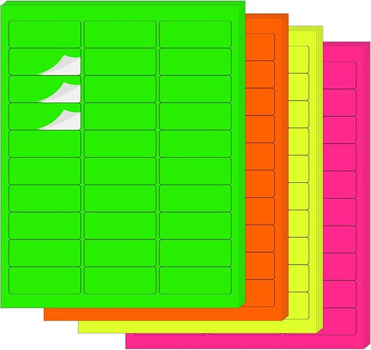 Yegawen 1" x 2-5/8" Colored Labels Stickers, Fluorescent Bright Moving Labels for Laser/Inkjet Printer Permanent Adhesive- 600 Pcs