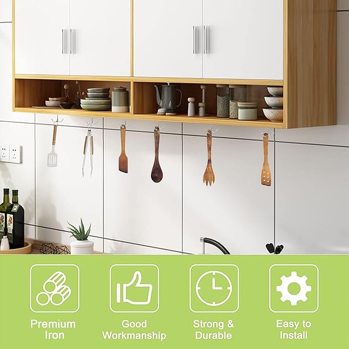 Mug Holder, 6Pcs Mug Rack Under Cabinet Top Mounted Mug Shelf Hangers Under Shelf Hooks Metal Storage Hooks for Cabinet Kitchen Bathroom (Silver)
