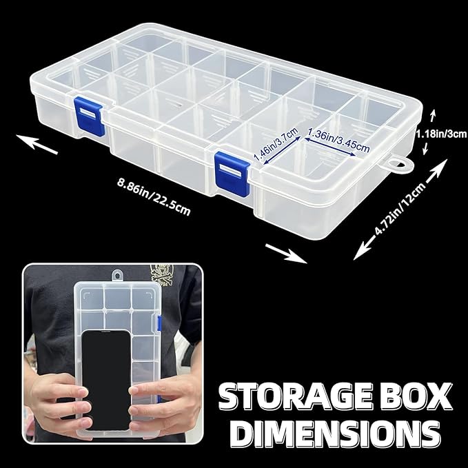 DUOFIRE Plastic Organizer Container Storage Box Adjustable Divider Removable Grid Compartment for Jewelry Beads Earring Tool Fishing Hook Small Accessories(18 grids, Blue X 2)