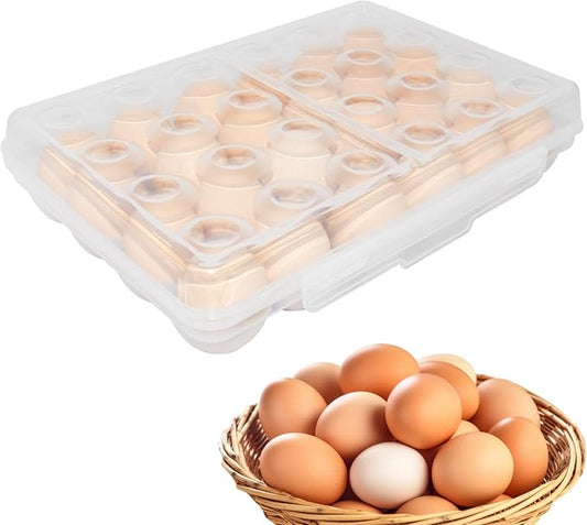 Large Egg Holder for Fridge Camping, Portable Egg Tray Carrier with Lid, Stackable Egg Storage Container with Safety Buckle (24 Grids Egg Tray)