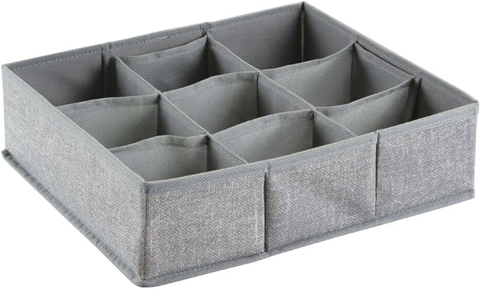 mDesign Soft Fabric 9 Section Dresser Drawer and Closet Storage Organizer for Child/Kids Room, Nursery, Playroom - Divided Large Organizer Bin - Textured Print with Solid Trim, 2 Pack - Gray