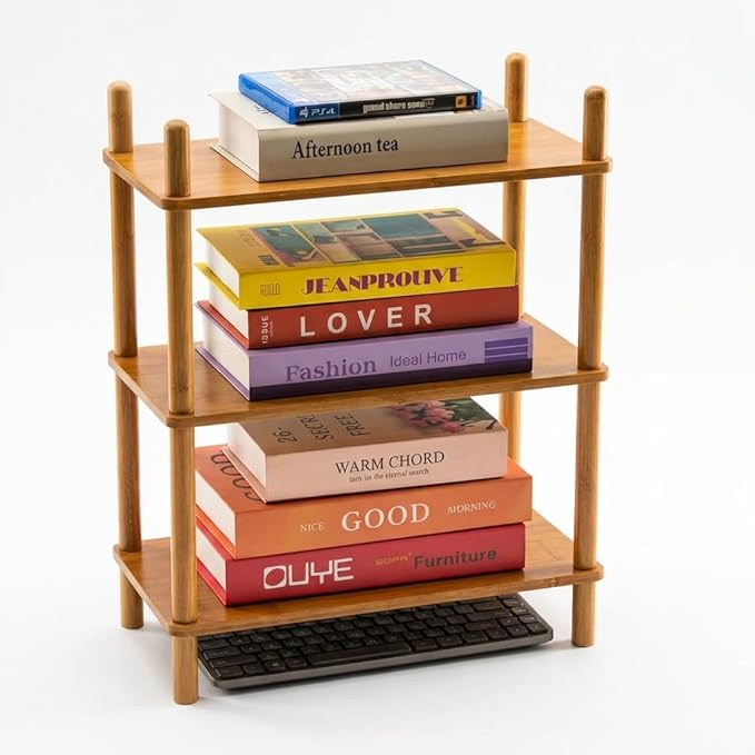 2-Tier Expandable Bamboo Desktop Organizer Shelf Kitchen Cabinet and Counter Riser Display Shelf for Top of Desk Home Office Bathroom Coffee Table Display Stand (1, Natural, 3-Tier)