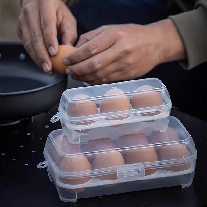 2 PCS Camping Egg Container, Portable Eggs Carrier for Outdoor, Hiking, Kitchen, Refrigerator, Trekking with Removable Dividers (3-Compartment)