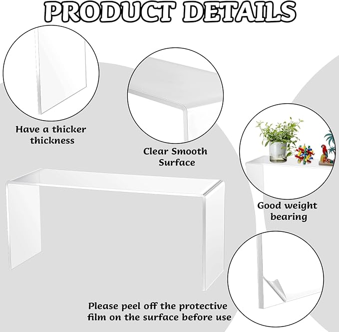 Soaoo 4 Pcs Large Clear Acrylic Riser for Display Acrylic Shelf Riser Jewelry Stand Retail Desktop Display Stand for Cupcake, Collectibles, Organize, Decor(10.25 x 4 x 4.25 Inches)