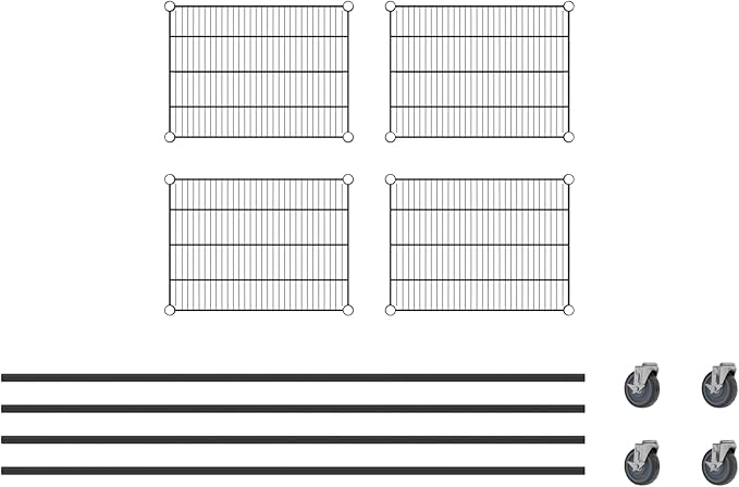 Commercial NSF Listed Black Epoxy Mobile Wire Shelving Kit 18" x 24" x 80", with 4 Shelves Perfect for Warehouse, Walk-in Refrigerator, Freezer, Grocery Store, Restaurant, Dishroom